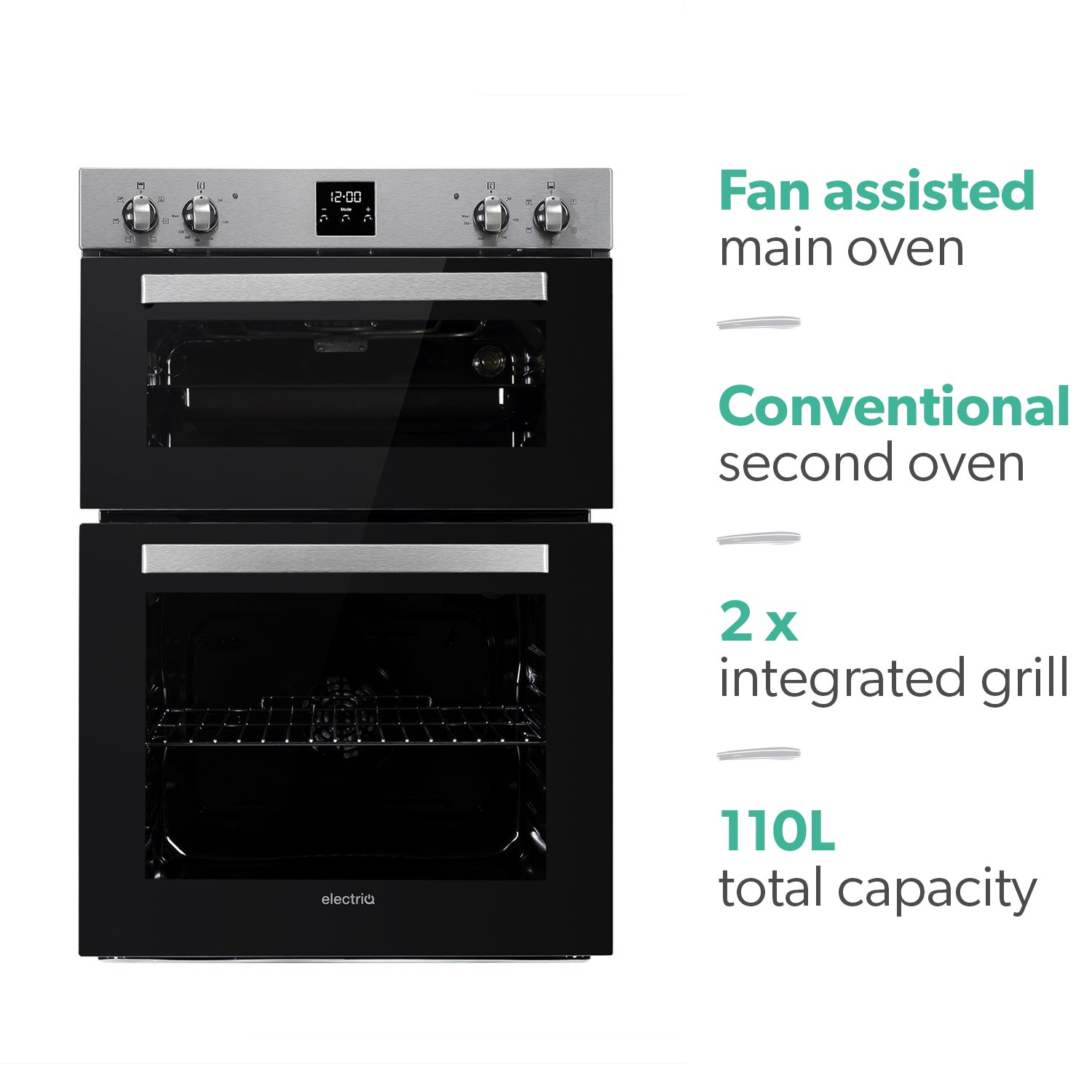 electriQ Built In Electric Double Oven Stainless Steel electriQ