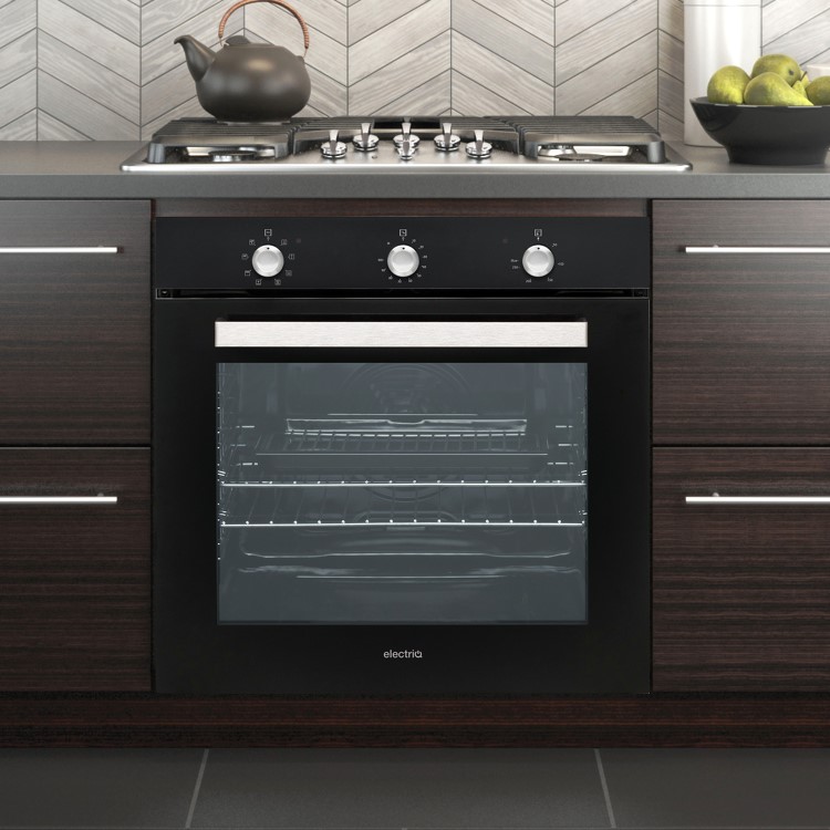 GRADE A2 - electriQ Extra Large Capacity 73 Litre Built in Electric Fan Assisted Black Single Oven - Supplied with a plug