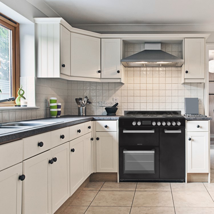 electriQ 90cm Dual Fuel Triple Cavity Range Cooker - Black