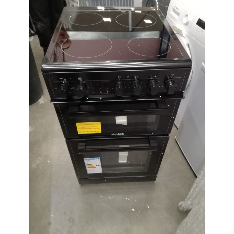 Refurbished electriQ EQEC50B3 50cm Double Cavity Electric Cooker with Ceramic Hob Black