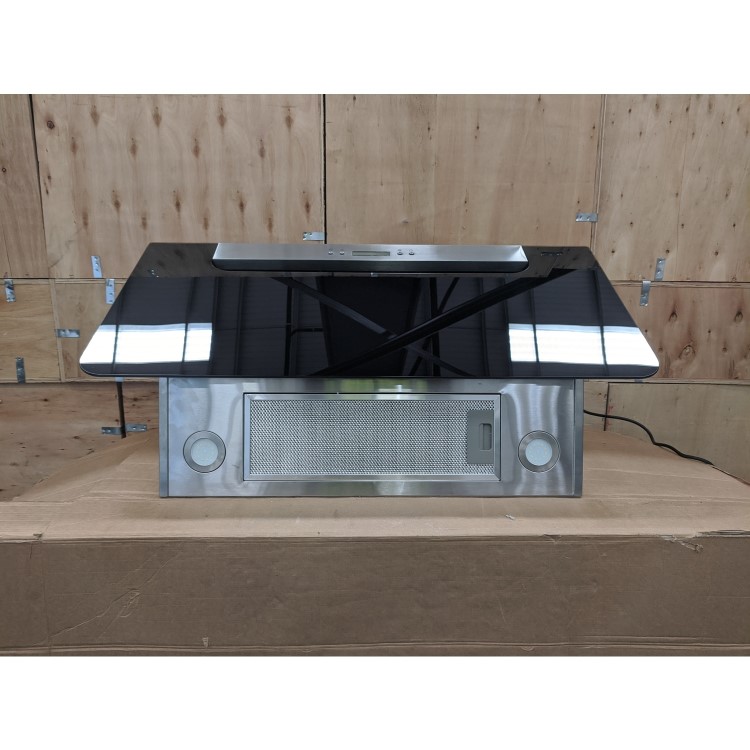 Refurbished electriQ eIQCHB90B 90cm Angled Cooker Hood with Optional Chimney Black Glass and Stainless Steel