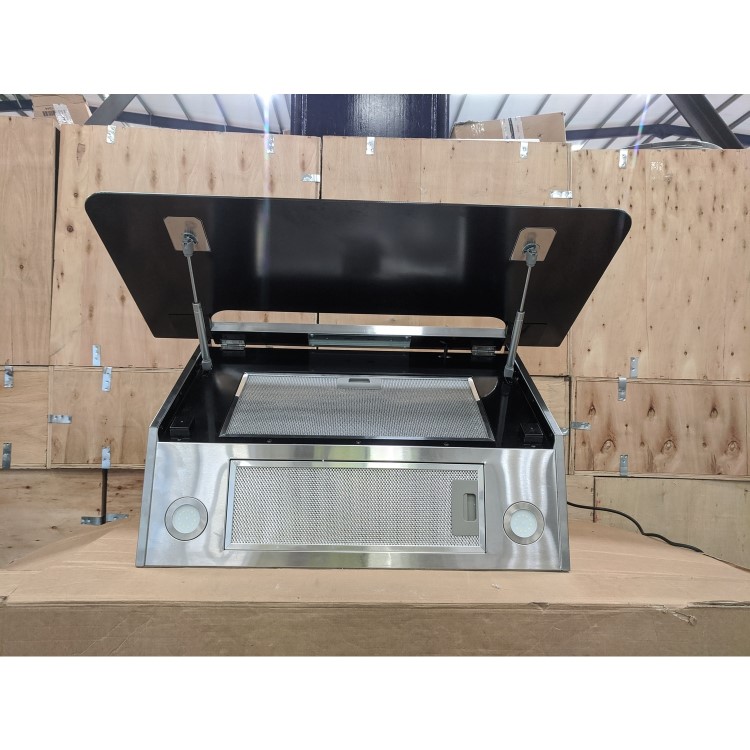 Refurbished electriQ eIQCHB90B 90cm Angled Cooker Hood with Optional Chimney Black Glass and Stainless Steel
