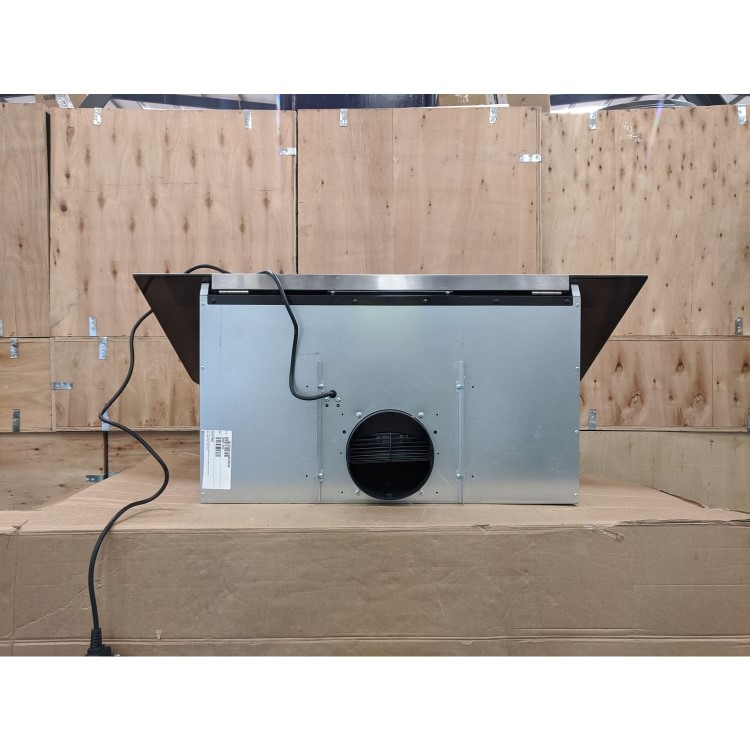 Refurbished electriQ eIQCHB90B 90cm Angled Cooker Hood with Optional Chimney Black Glass and Stainless Steel