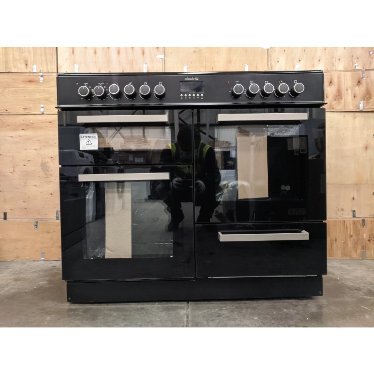 Refurbished electriQ EQRANGE100BLACK 100cm Dual Fuel Double Oven Range Cooker Black