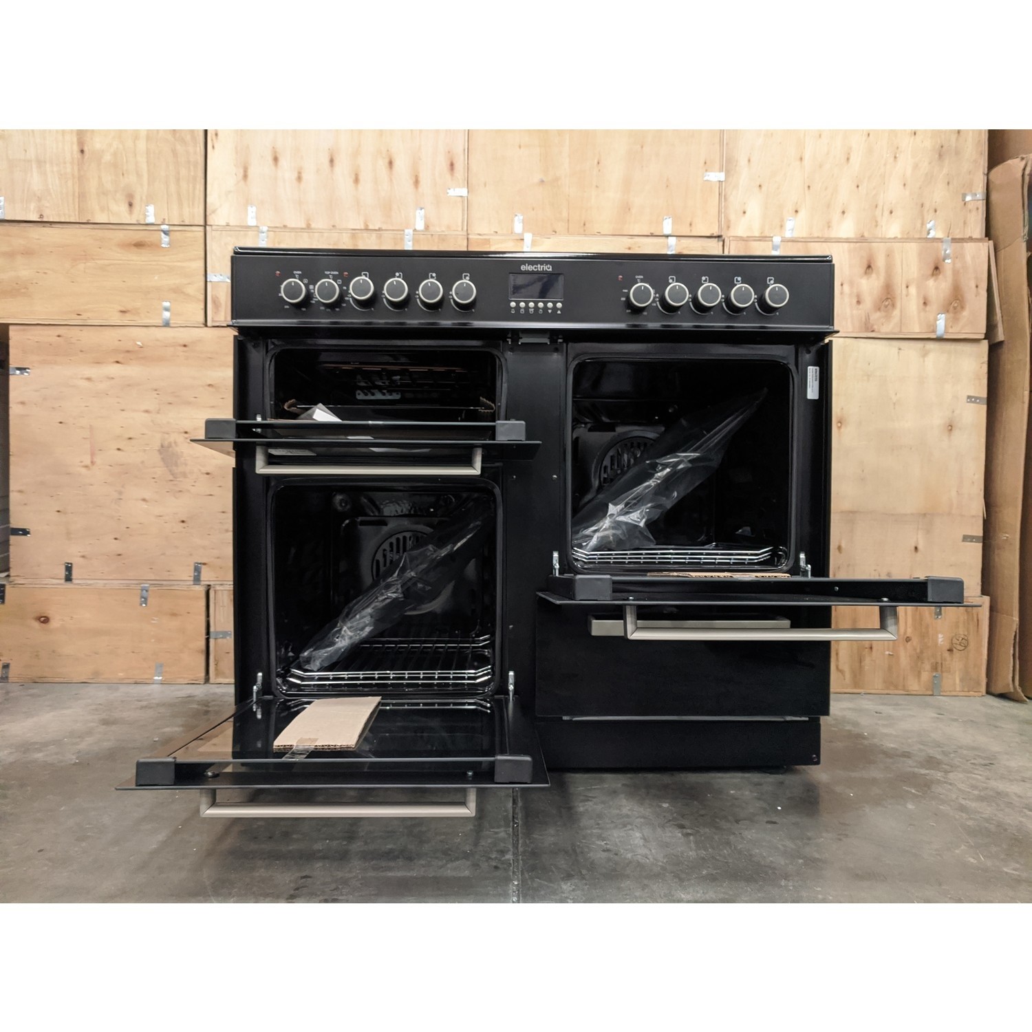 Refurbished electriQ EQRANGE100BLACK 100cm Dual Fuel Double Oven Range