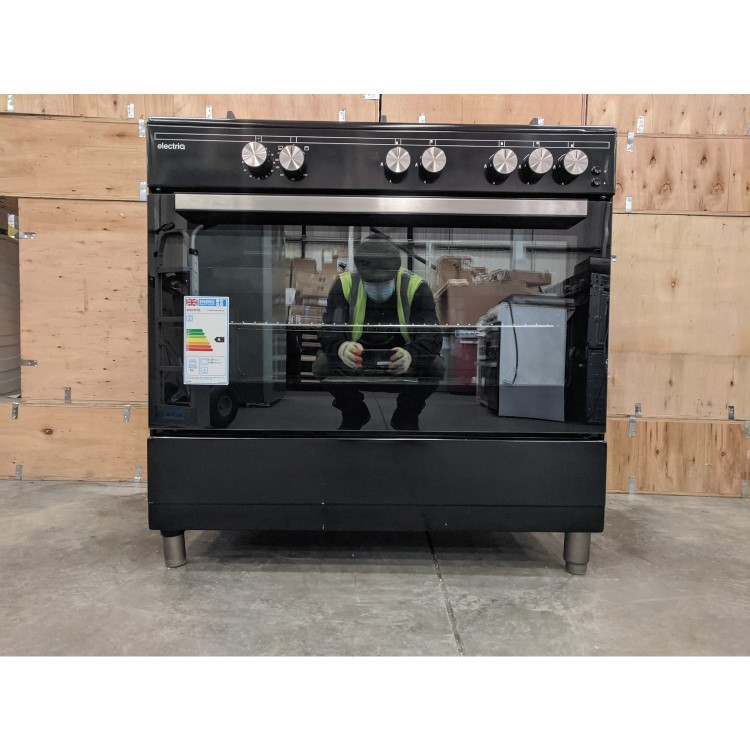 Refurbished electriQ EQRANGE90GASBLACK 90cm Single Oven Gas Range Cooker Black