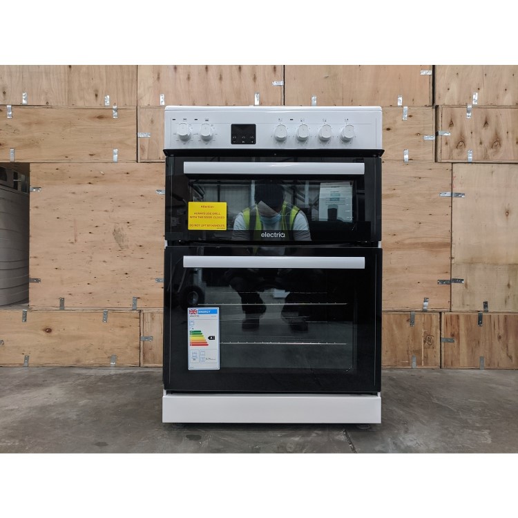 Refurbished electriQ EQEC60W4 60cm Double Cavity Electric Cooker with Ceramic Hob White