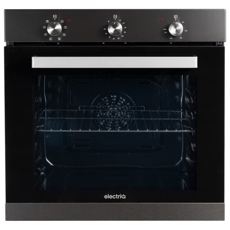 Refurbished electriQ EQBIOLG1DARKINOX 60cm Single Built In Fan Assisted Electric Oven Black