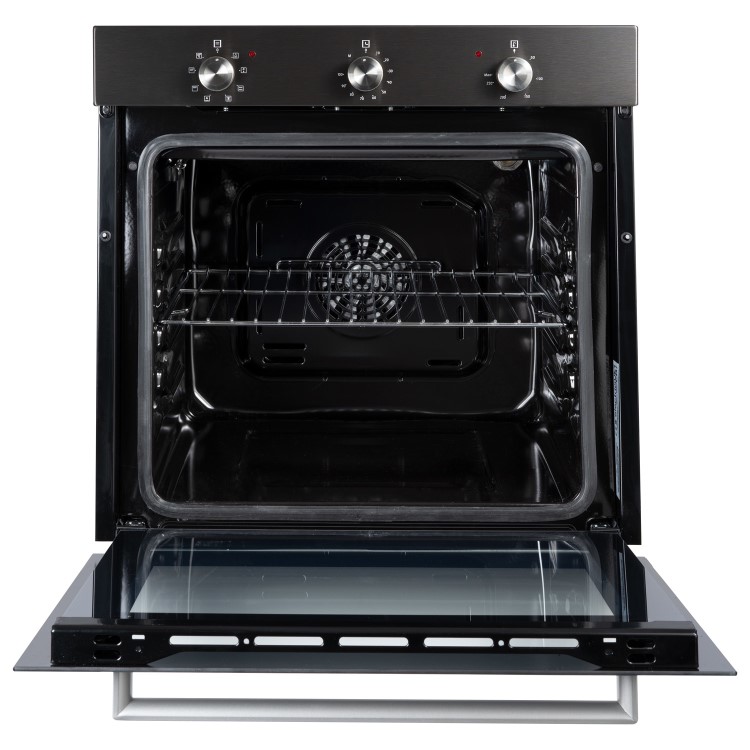 Refurbished electriQ EQBIOLG1DARKINOX 60cm Single Built In Fan Assisted Electric Oven Black
