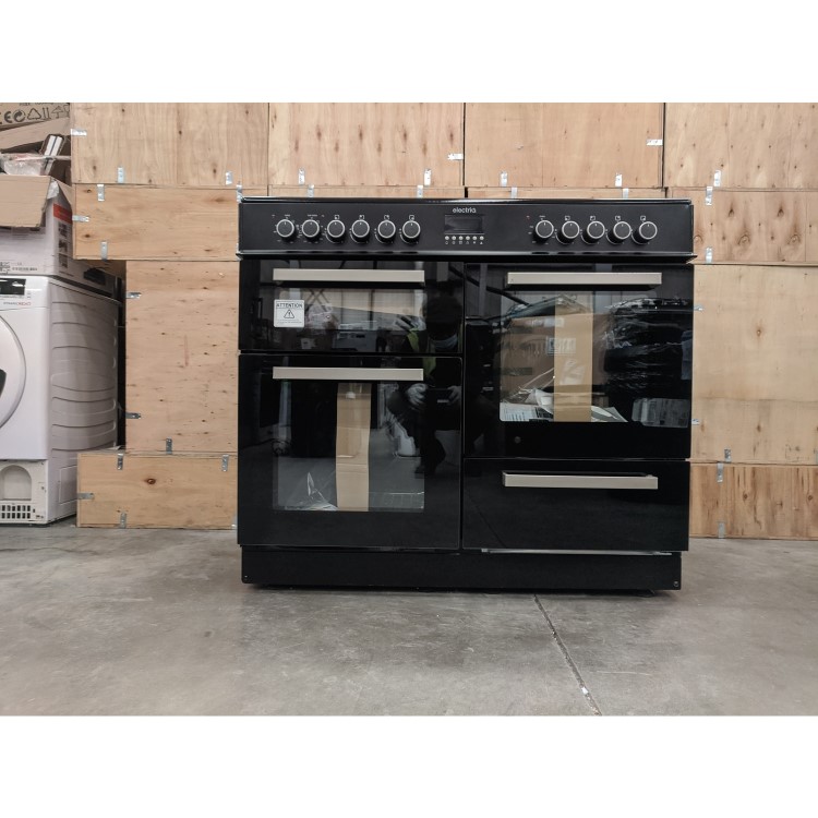 Refurbished electriQ EQRANGE100BLACK 100cm Dual Fuel Double Oven Range Cooker Black