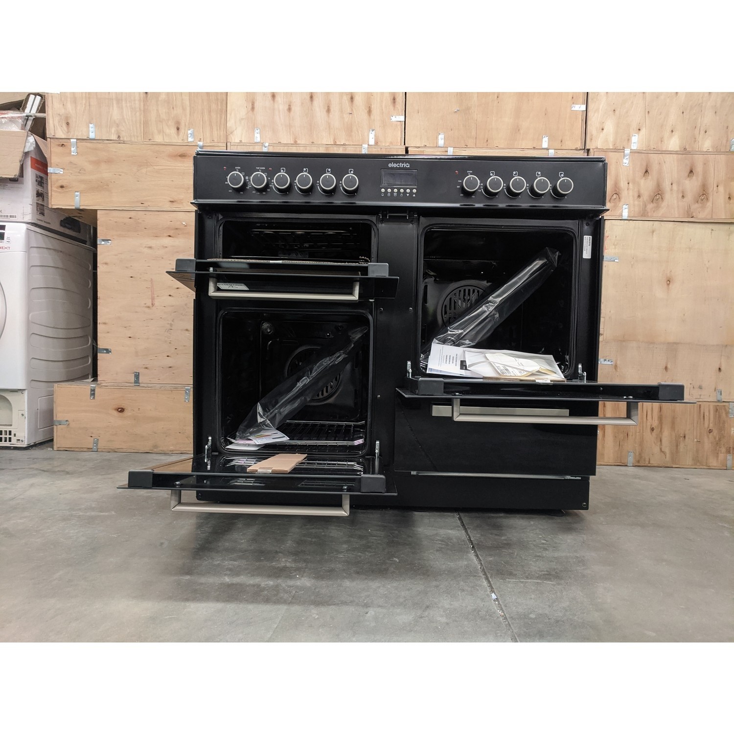 Refurbished electriQ EQRANGE100BLACK 100cm Dual Fuel Double Oven Range
