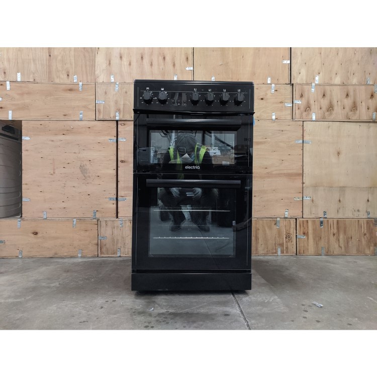 Refurbished electriQ EQEC50B3 50cm Double Cavity Electric Cooker with Ceramic Hob Black