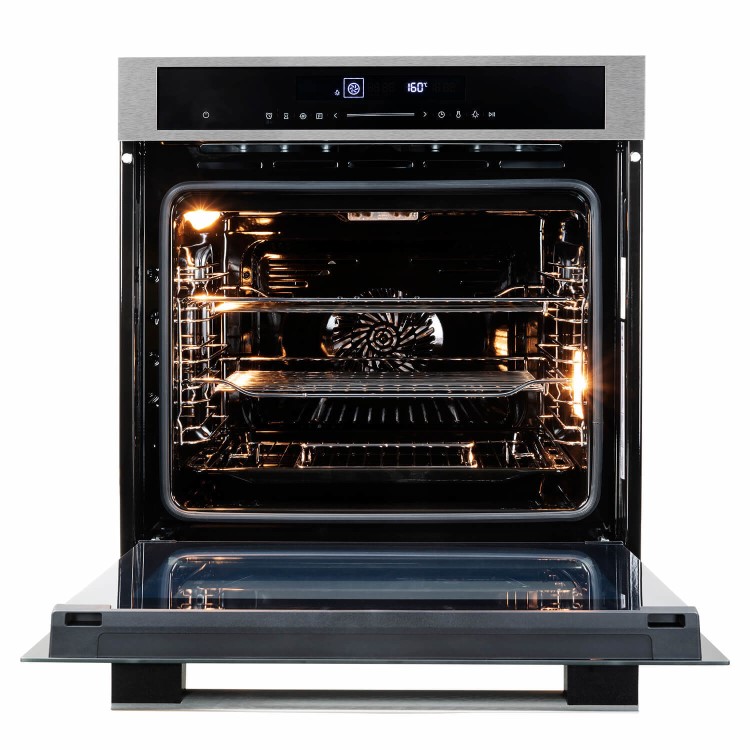 Refurbished electriQ EQOVENM4STEEL Touch Control 60cm Single Built In Electric Oven Stainless Steel