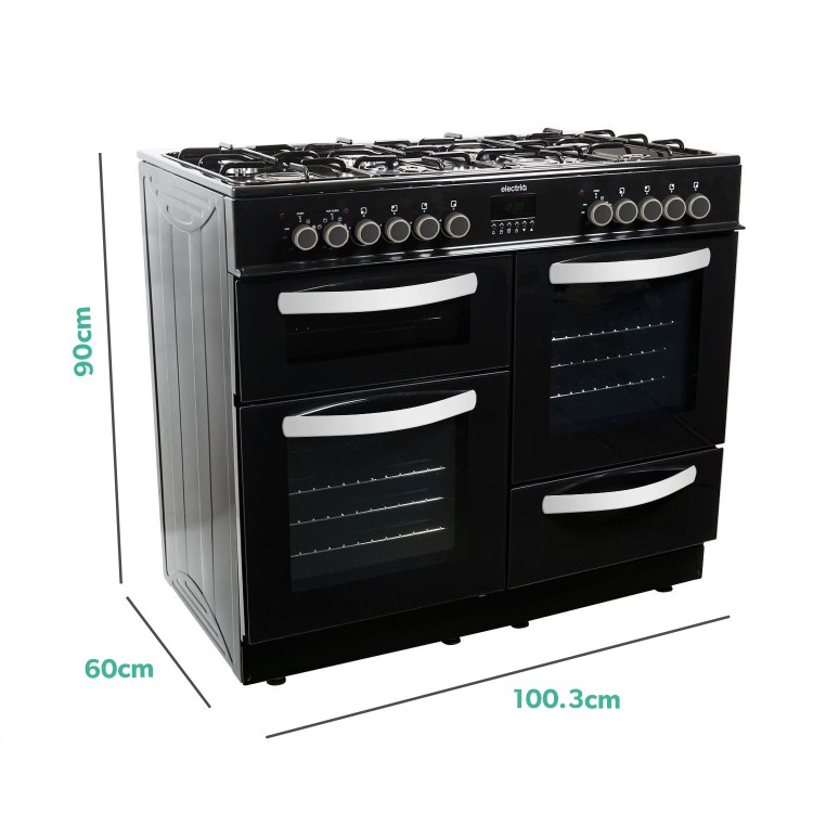 GRADE A2 - electriQ 100cm Dual Fuel Double Oven Range Cooker - Black