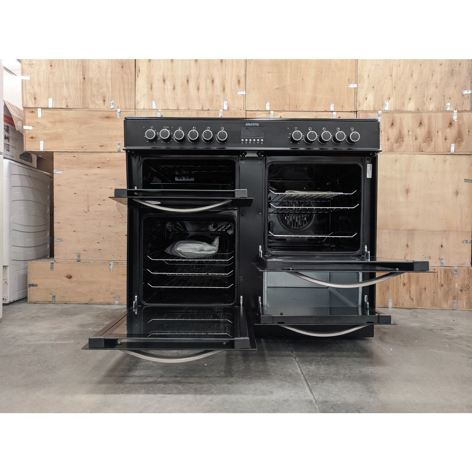Refurbished electriQ EQRANGE100BLACK 100cm Dual Fuel Double Oven Range