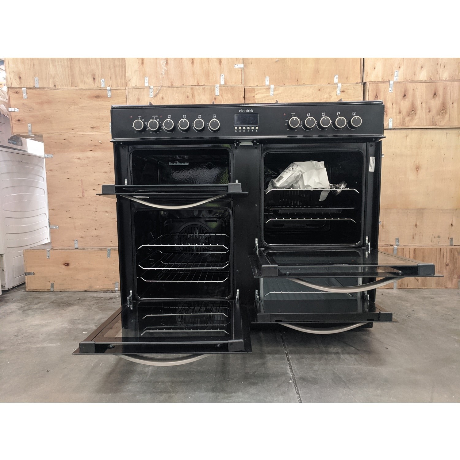 Refurbished electriQ EQRANGE100BLACK 100cm Dual Fuel Double Oven Range
