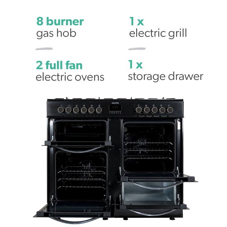 GRADE A2 - electriQ 100cm Dual Fuel Double Oven Range Cooker - Black