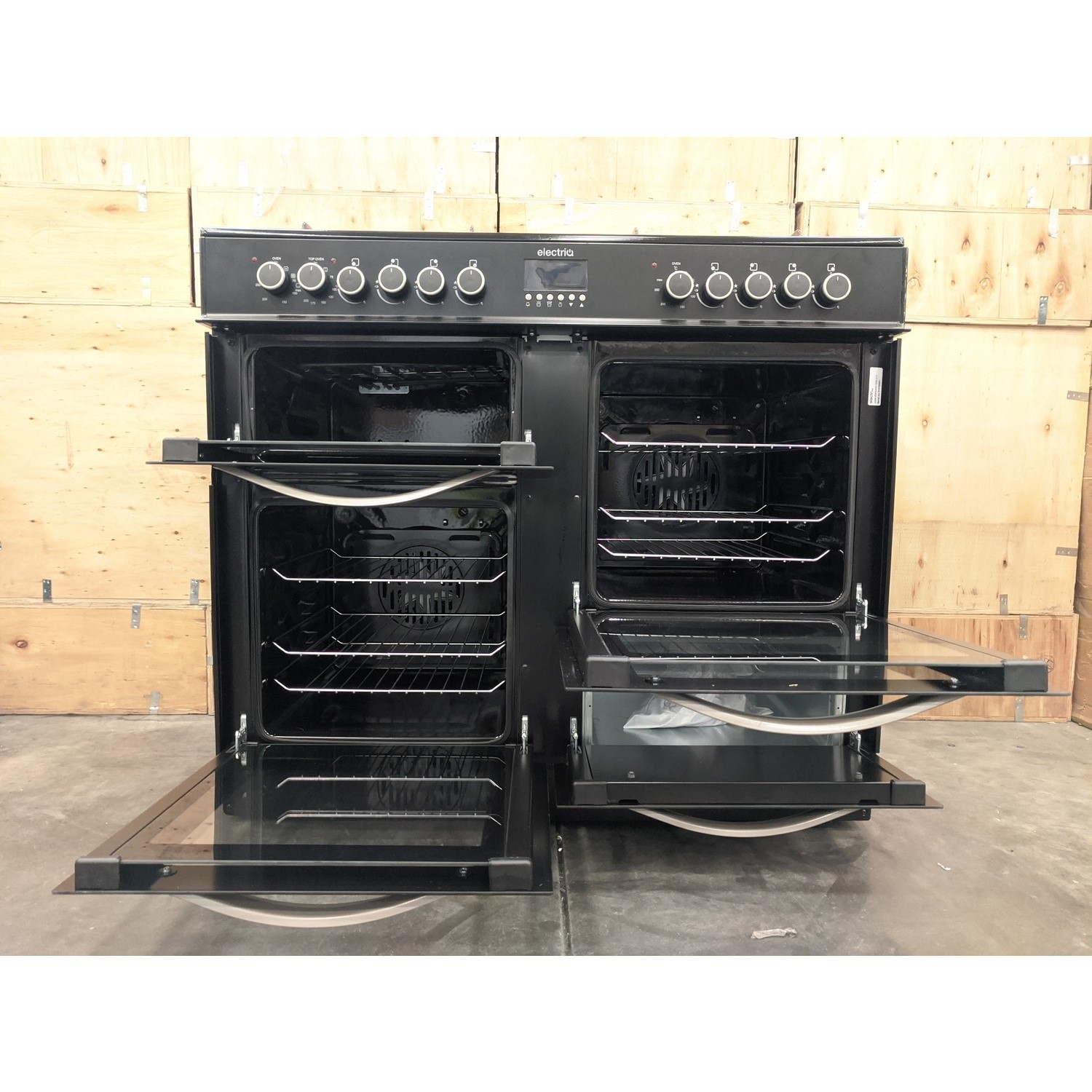 Refurbished electriQ EQRANGE100BLACK 100cm Dual Fuel Double Oven Range