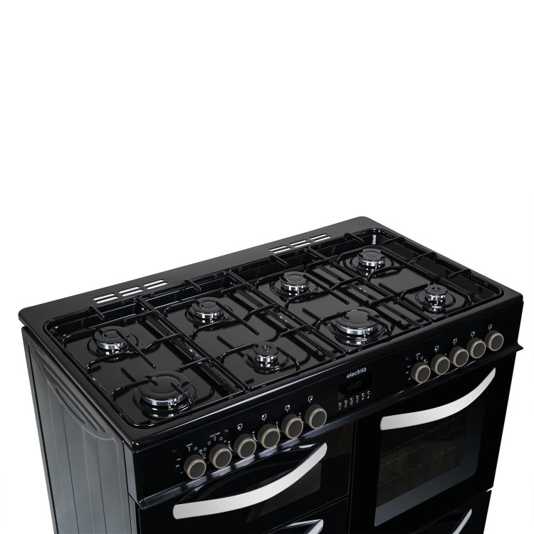 GRADE A2 - electriQ 100cm Dual Fuel Double Oven Range Cooker - Black