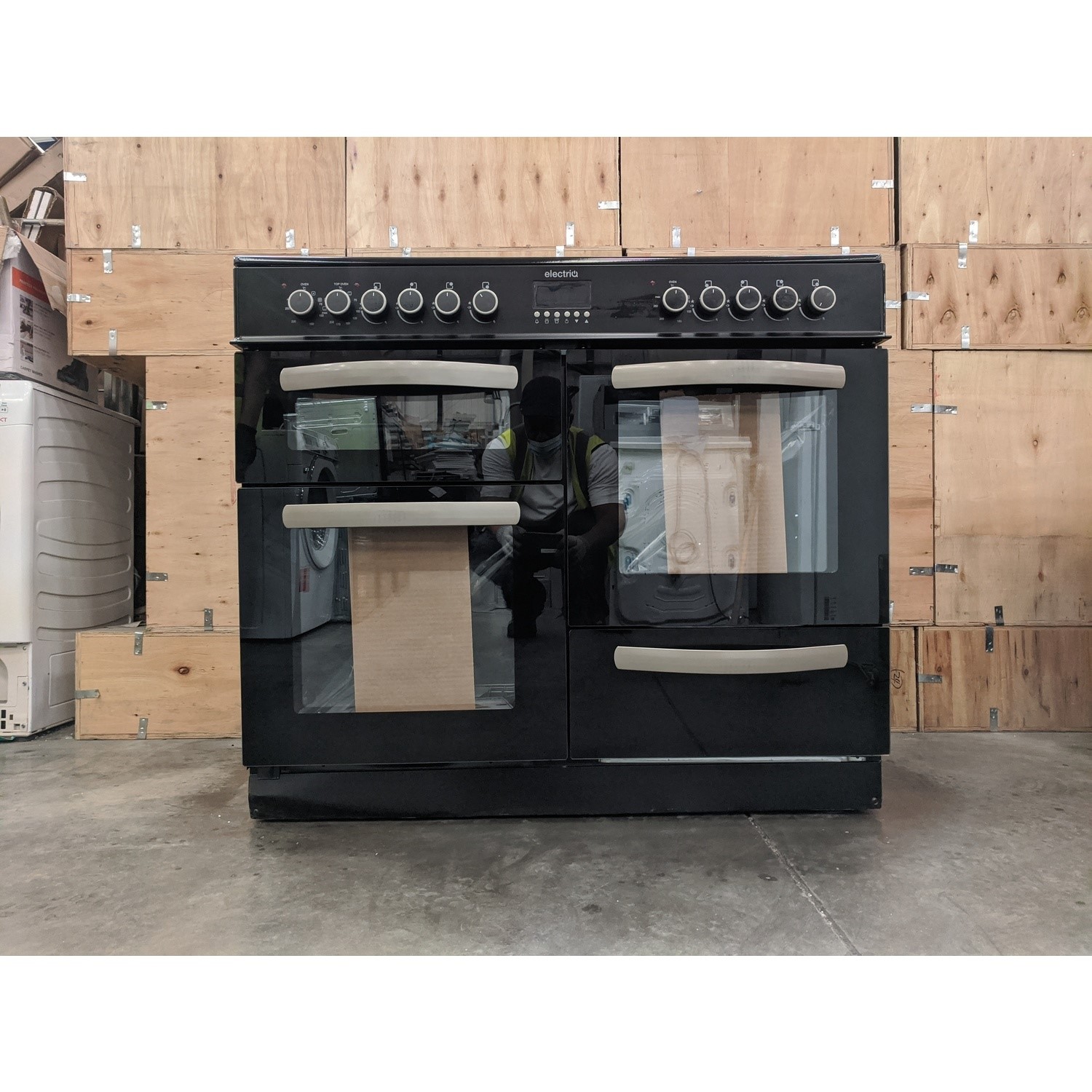 Refurbished electriQ EQRANGE100BLACK 100cm Dual Fuel Double Oven Range