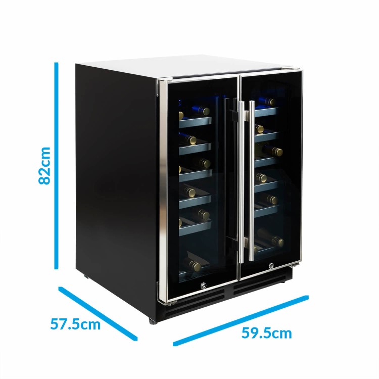 GRADE A2 - electriQ 36 Bottle Freestanding Under Counter Wine Cooler Dual Zone 60cm Wide 82cm Tall - Stainless Steel