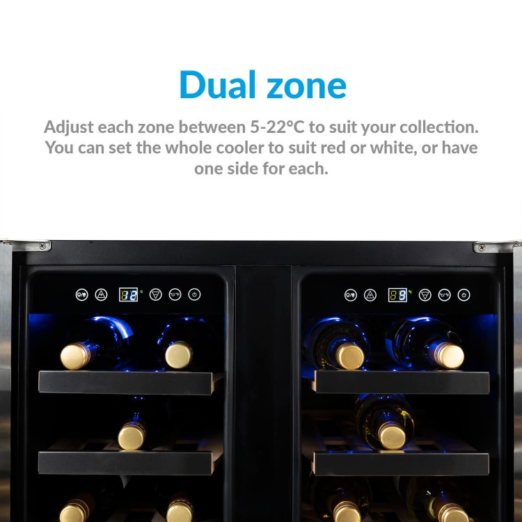 GRADE A2 - electriQ 36 Bottle Freestanding Under Counter Wine Cooler Dual Zone 60cm Wide 82cm Tall - Stainless Steel