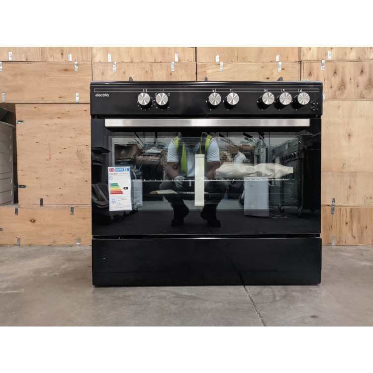 Refurbished electriQ EQRANGE90GASBLACK 90cm Gas Single Oven Range Cooker Black