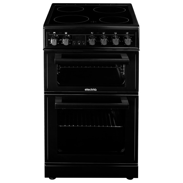 Refurbished electriQ EQEC50B3 50cm Double Cavity Electric Cooker with Ceramic Hob Black