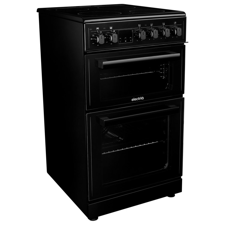 Refurbished electriQ EQEC50B3 50cm Double Cavity Electric Cooker with Ceramic Hob Black