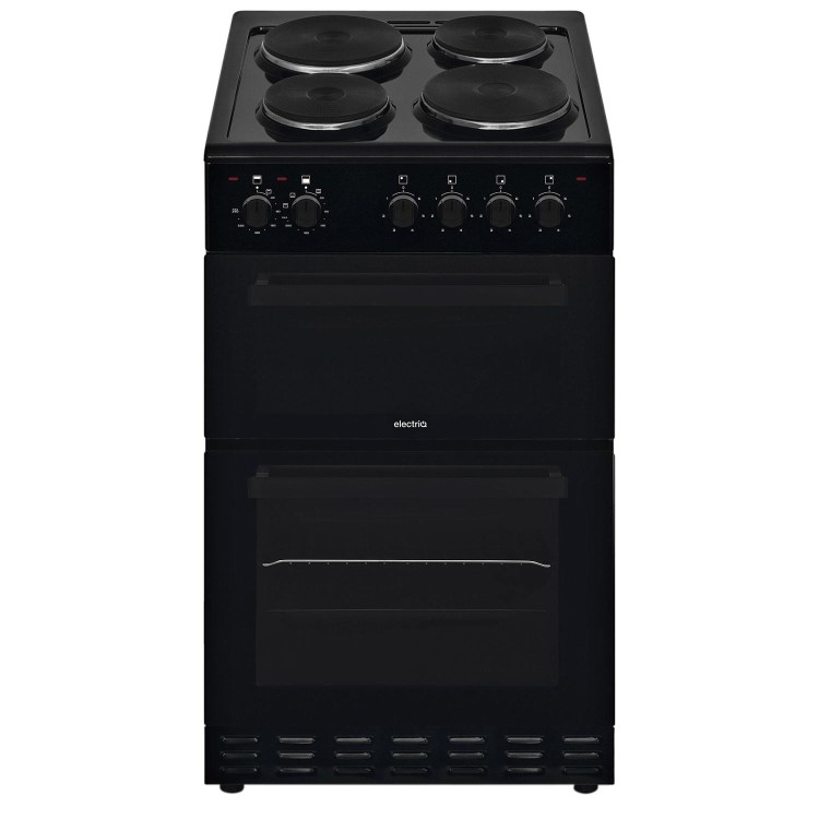 GRADE A3 - electriQ 50cm Electric Cooker with Twin Cavity and Solid Hotplate in Black