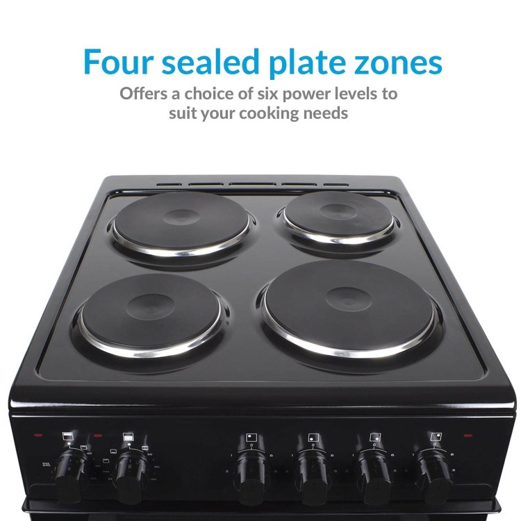 GRADE A3 - electriQ 50cm Electric Cooker with Twin Cavity and Solid Hotplate in Black