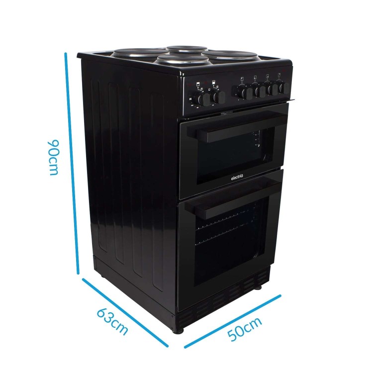 GRADE A3 - electriQ 50cm Electric Cooker with Twin Cavity and Solid Hotplate in Black