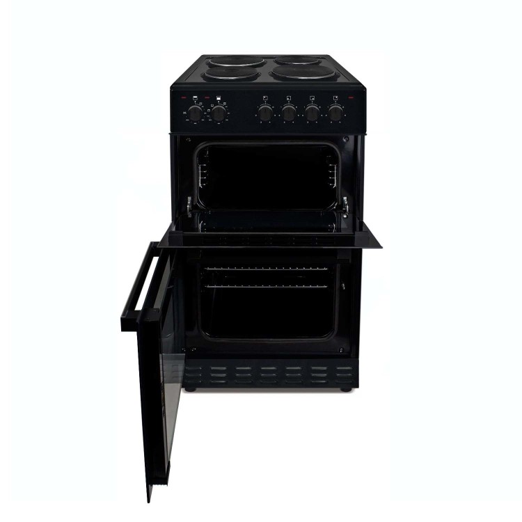 GRADE A3 - electriQ 50cm Electric Cooker with Twin Cavity and Solid Hotplate in Black