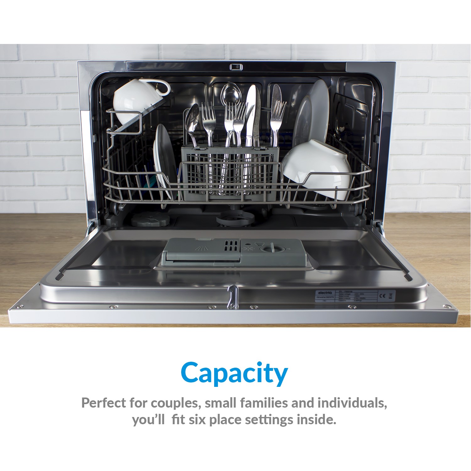 electriQ 6 Place Settings Table Top Integrated Dishwasher White