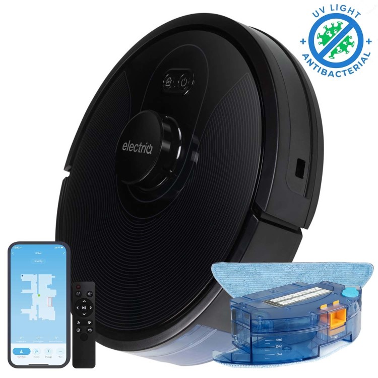 Refurbished electriQ HELGA Robot Vacuum Cleaner and Mop - 4000Pa Suction - Black