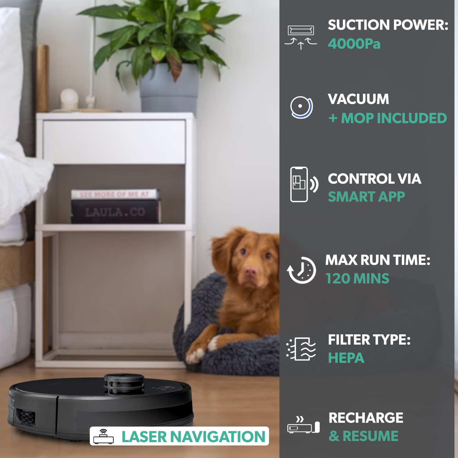 Refurbished electriQ iQleanLR02C30 MIMO Robot Vacuum Cleaner and Mop SelfEmptying 4000Pa