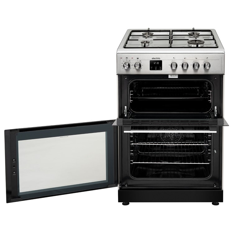 electriQ 60cm Dual Fuel Cooker with Double Oven - Silver