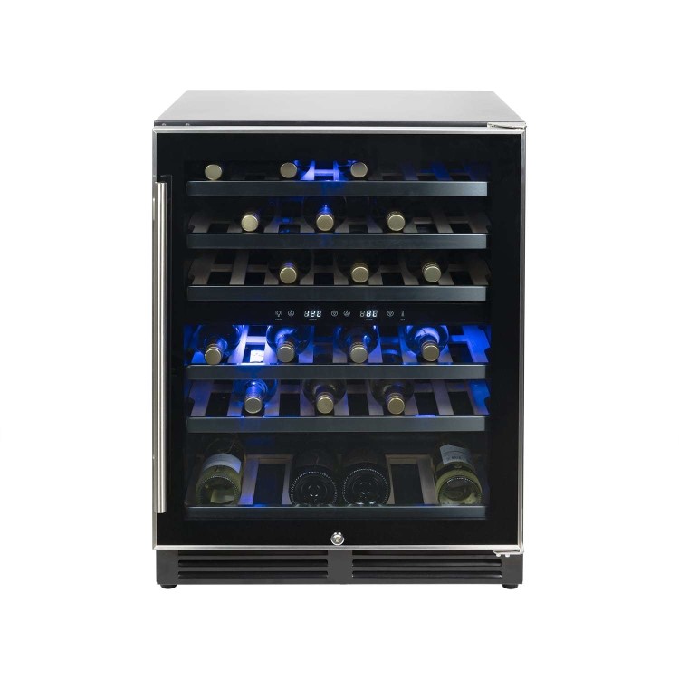 GRADE A2 - electriQ 51 Bottle Freestanding Under Counter Wine Cooler Full Dual Zone 60cm Wide 82cm Tall - Stainless Steel 