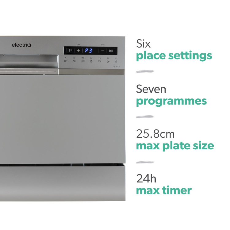 Refurbished electriQ EQDWTTS 6 Place Freestanding Table Top Dishwasher Silver