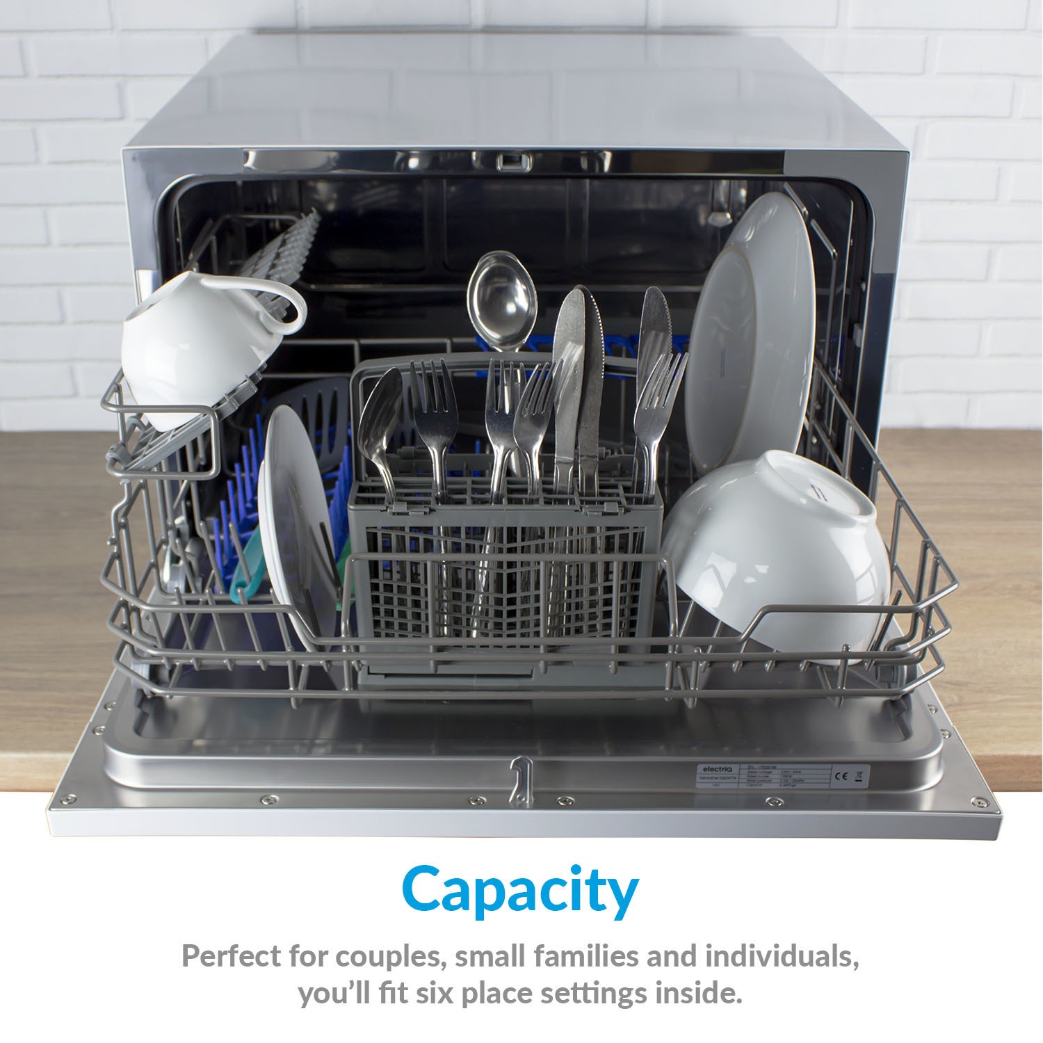 ElectriQ 6 Place Settings Freestanding Table Top Dishwasher Silver Electriq 6 place settings freestanding table top dishwasher silver
