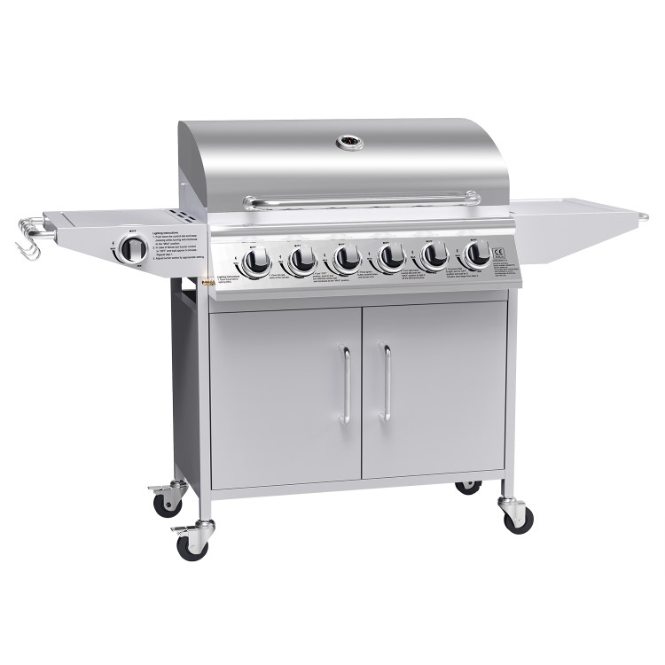 Refurbished electriQ The Georgia Classic 6 Burner Gas BBQ with side burners in Stainless Steel Includes FREE BBQ Cover and Utensil Set