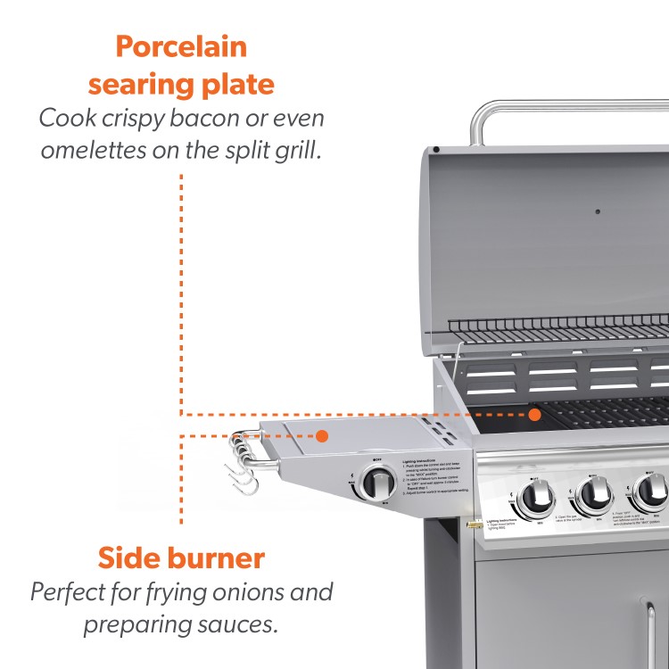 Refurbished electriQ The Georgia Classic 6 Burner Gas BBQ with side burners in Stainless Steel Includes FREE BBQ Cover and Utensil Set