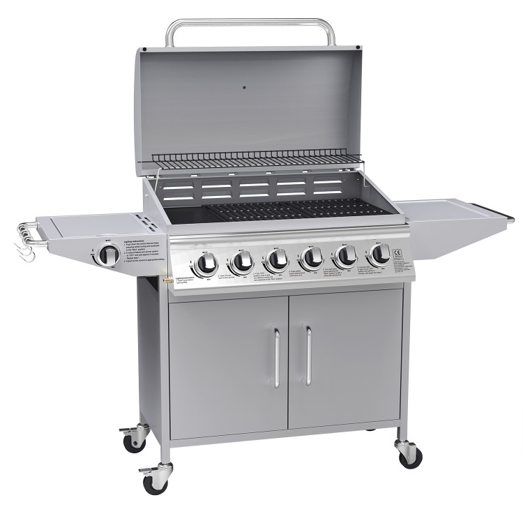 Refurbished electriQ The Georgia Classic 6 Burner Gas BBQ with side burners in Stainless Steel Includes FREE BBQ Cover and Utensil Set