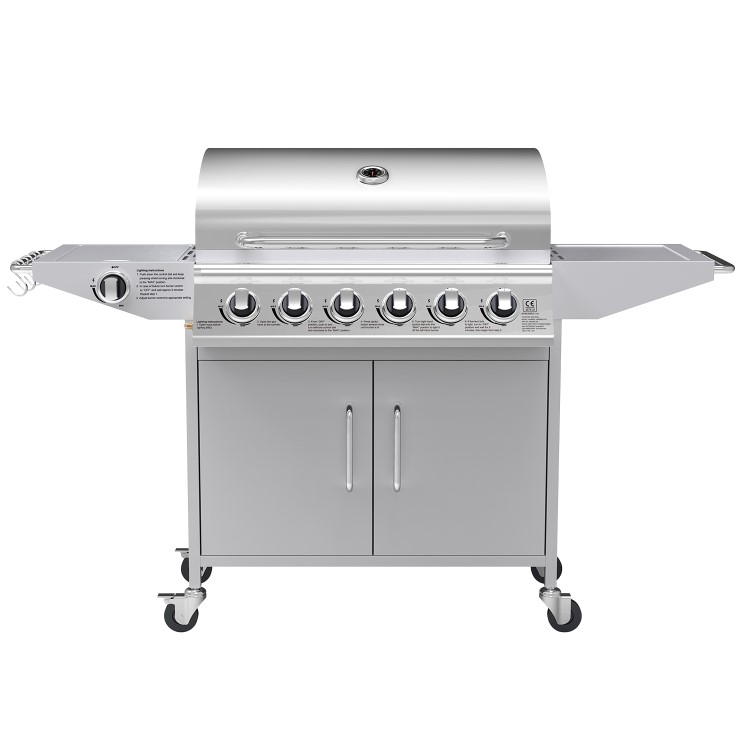 Refurbished electriQ The Georgia Classic 6 Burner Gas BBQ with side burners in Stainless Steel Includes FREE BBQ Cover and Utensil Set