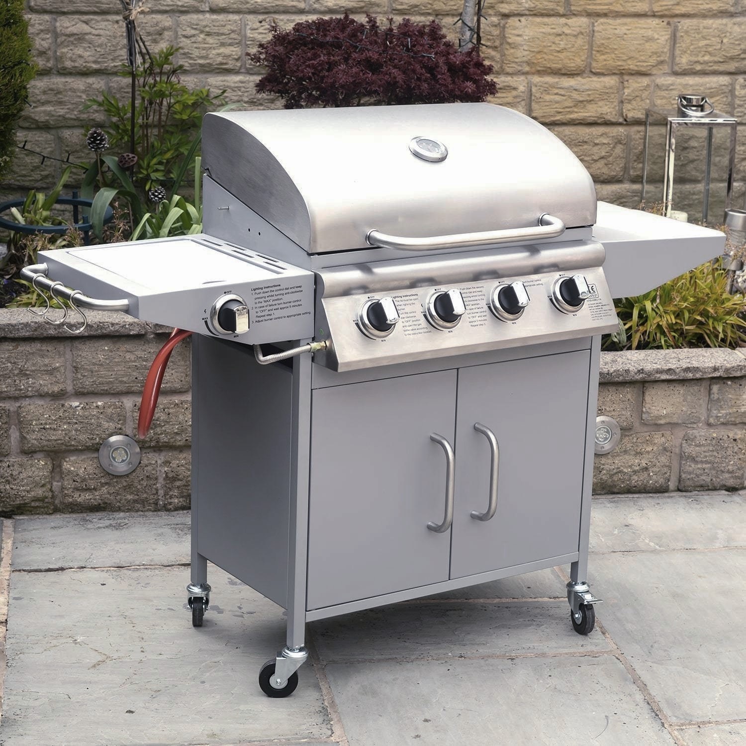 Boss Grill Georgia Classic - 4 Burner Gas BBQ Grill with Side Burner -  Silver