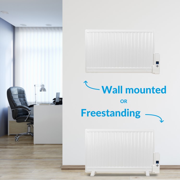 electriQ 800W Slim Wall Mounted Oil Filled Radiator H550xW950mm Weekly Timer - White 