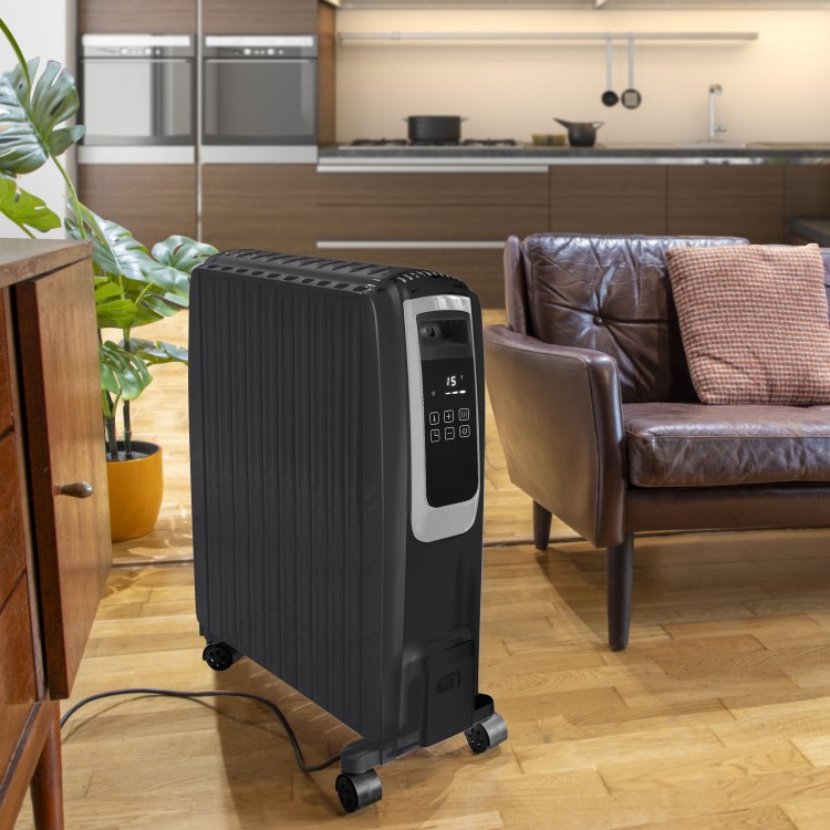 Refurbished electriQ 2500W Smart Oil Filled Radiator with Thermostat and Weekly Timer - Black