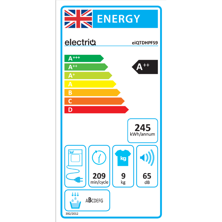 Refurbished electriQ eiQTDHPFS9 Freestanding Heat Pump 9KG Tumble Dryer White