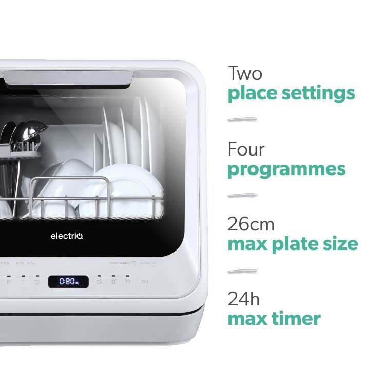 Refurbished electriQ EQDWTTGF Table Top Dishwasher with Glass Front White