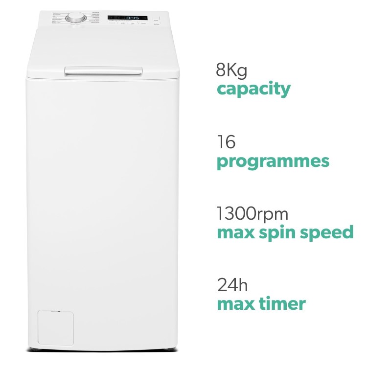 Refurbished electriQ eiQWMTL8 Freestanding 8KG 1300 Spin Top Loading Washing Machine White